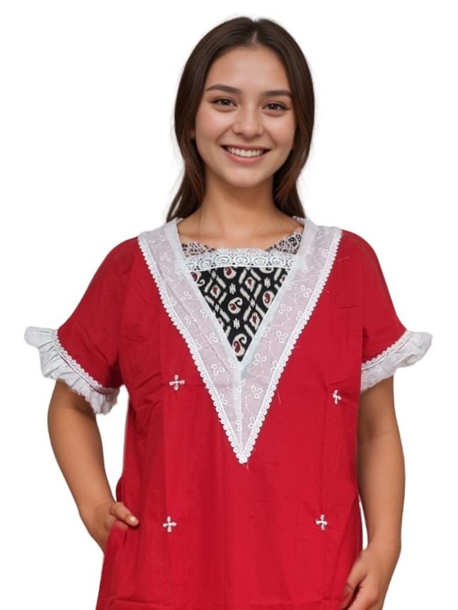 Lace Neck A-Line Designer Cotton Nighty