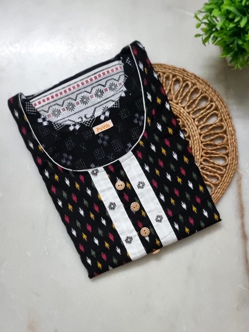 Black, White & Red Jamdani Print Mul Cotton A-Line Designer Nighty (D:2)