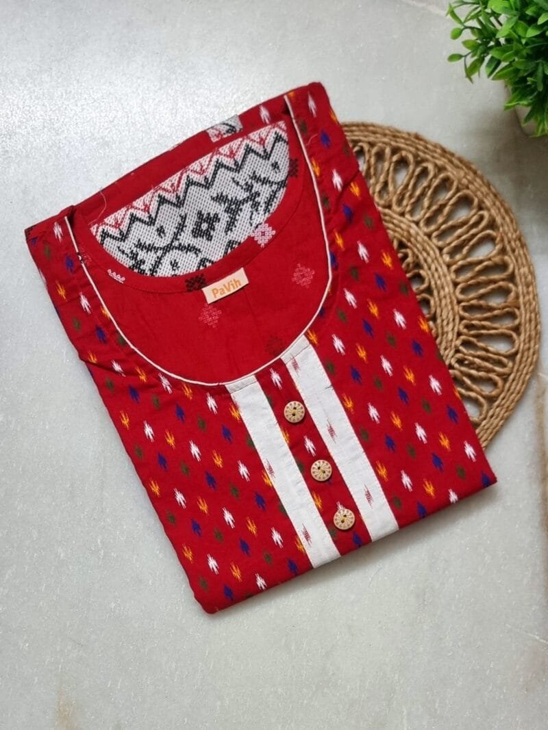 Red, White & Black Jamdani Print Mul Cotton A-Line Designer Nighty (D:1)