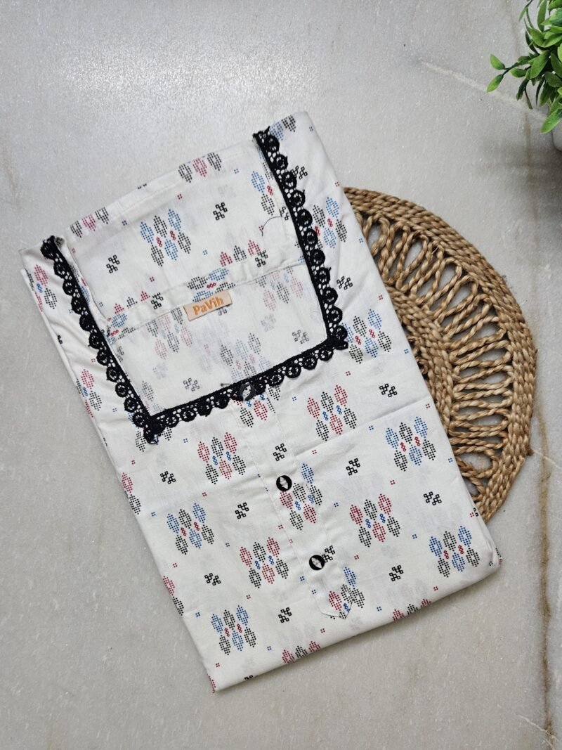 pavih White Printed Pure Cotton A-Line Night