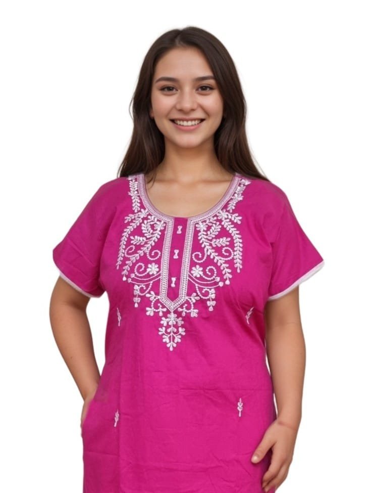 Embroidery A-Line 100% Pure Cotton Designer Nighty