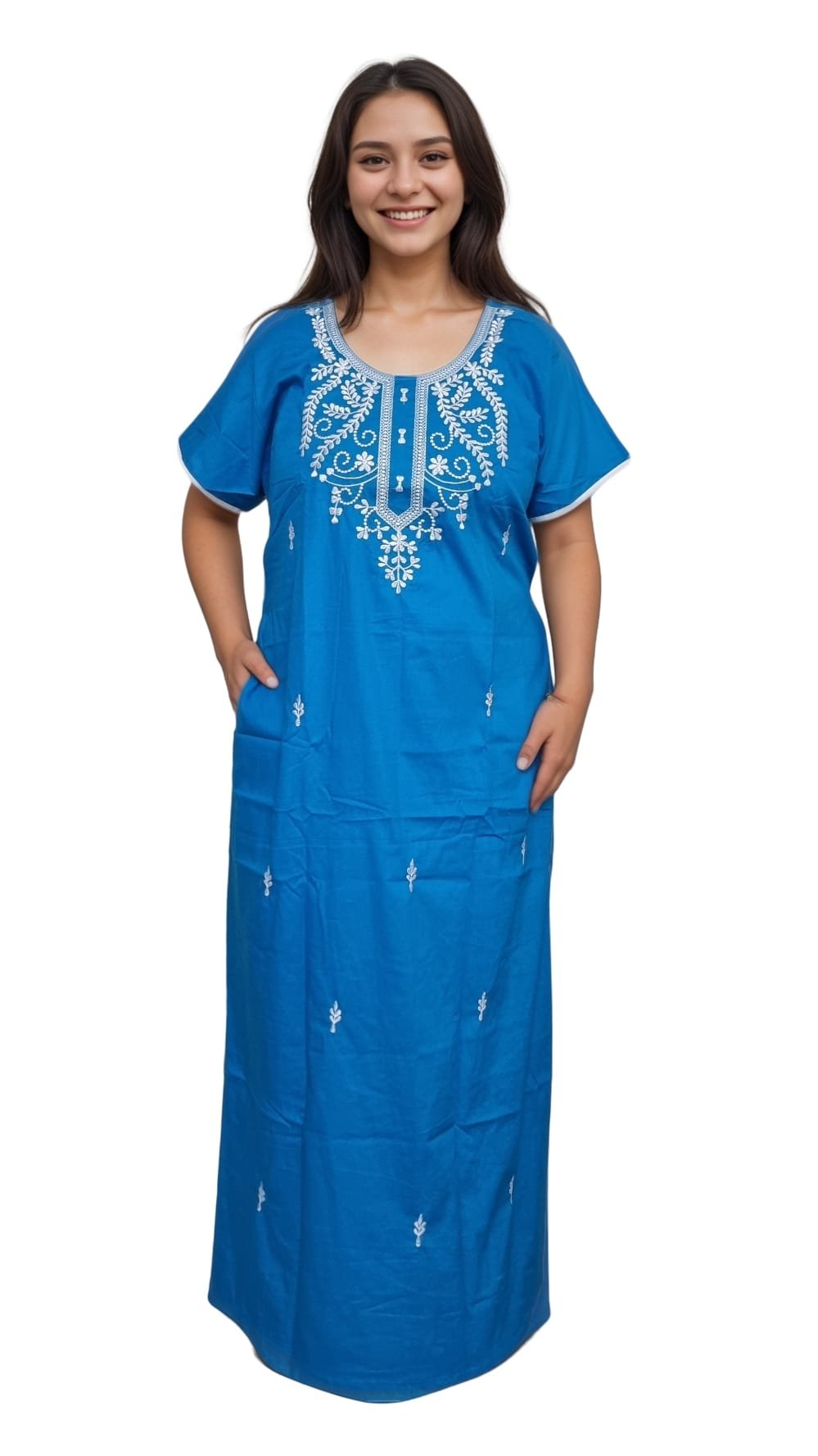 N90 2 Embroidery A-Line 100% Pure Cotton Designer Nighty