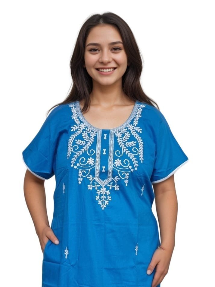 Embroidery A-Line 100% Pure Cotton Designer Nighty