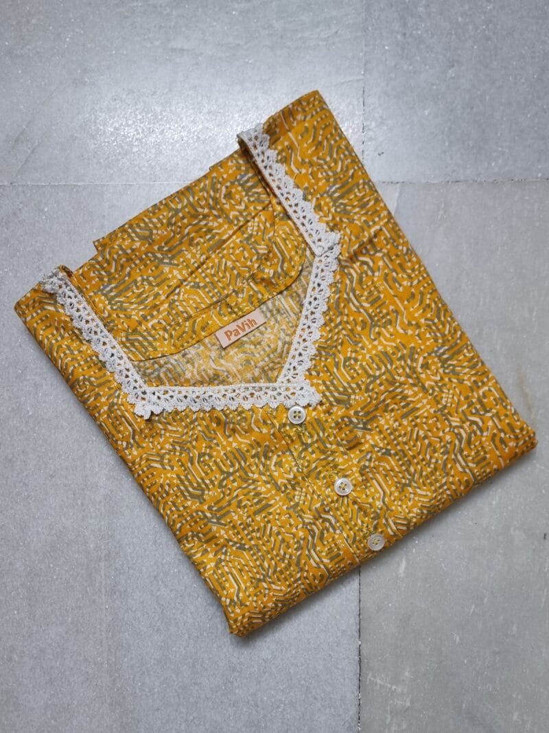 Yellow Printed A-Line Cotton Nighty