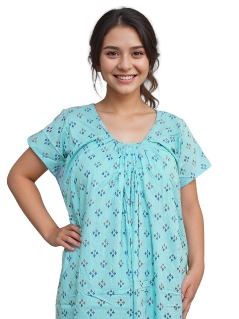 Golgola nightie Blue Round Neck Printed Pure Cotton Nighty