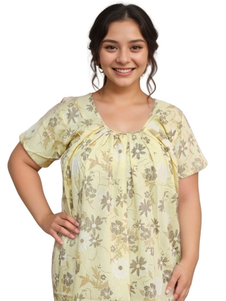 pavih yellow Round Neck Printed golgola Nighty