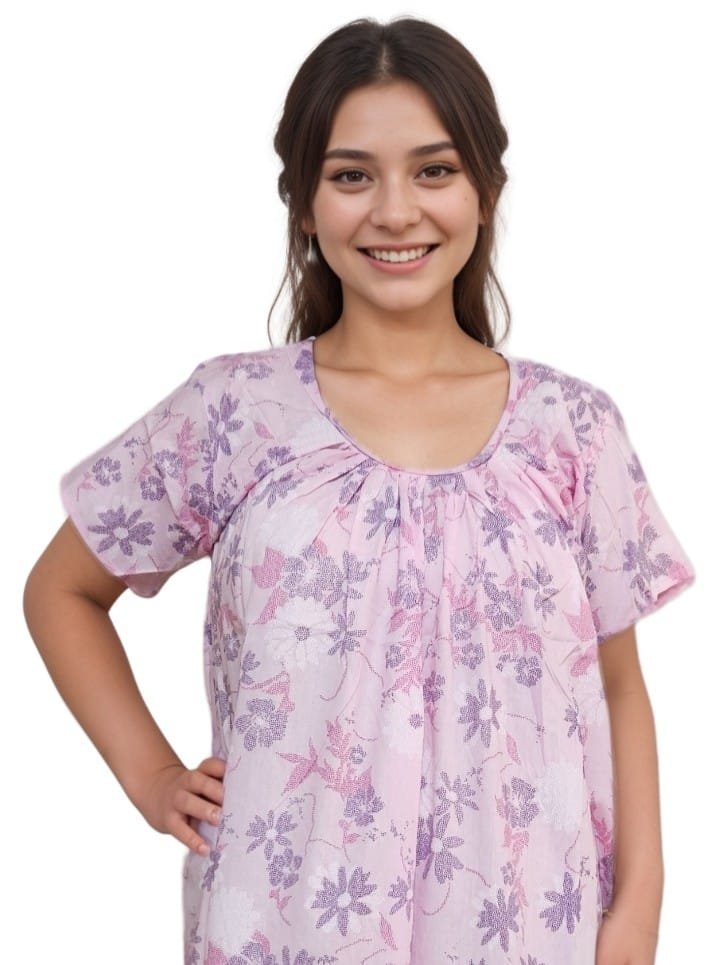 pavih Pink Round Neck Printed golgola Nighty