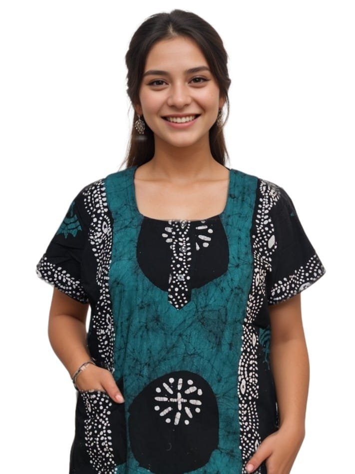 Pavih Green Black Real Batik Pure Cotton Nighty