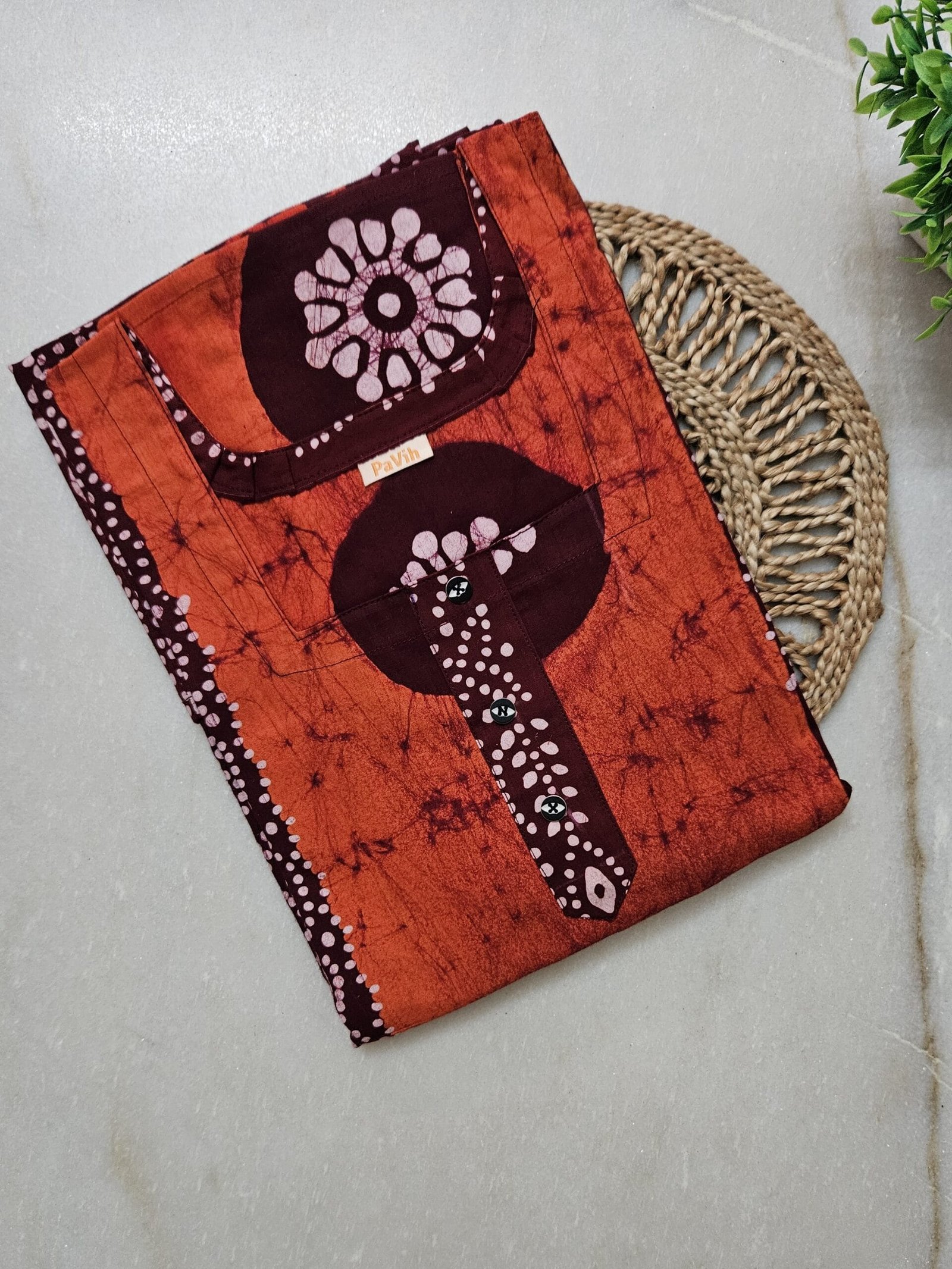 N156 1 scaled Pavih Orange Black Real Batik Pure Cotton Nighty