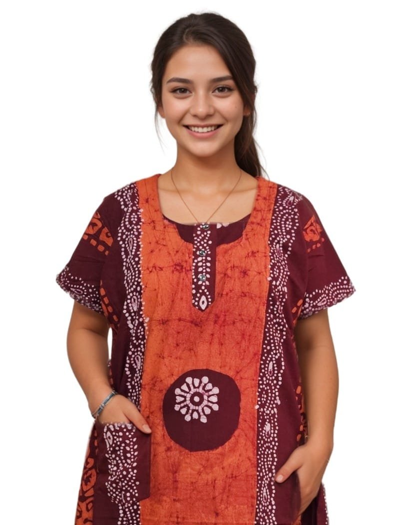 Pavih Orange Black Real Batik Pure Cotton Nighty