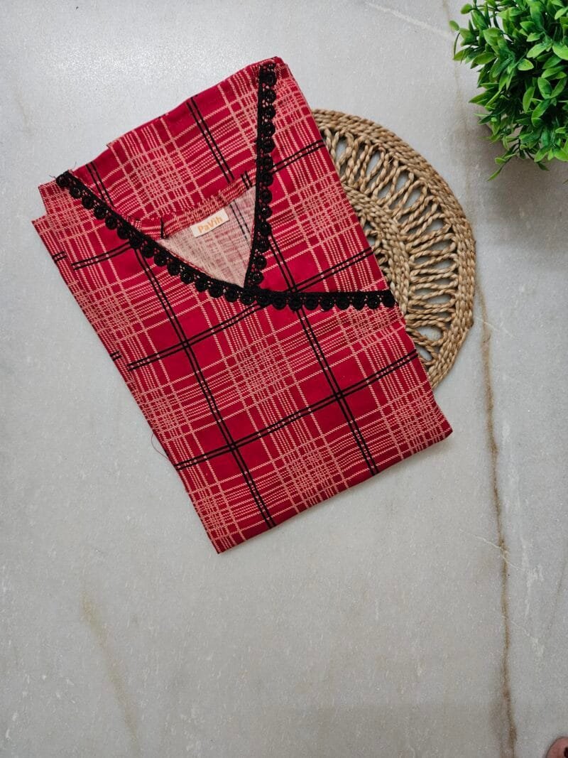 pavih red Pure Cotton A-Line Designer Nighty