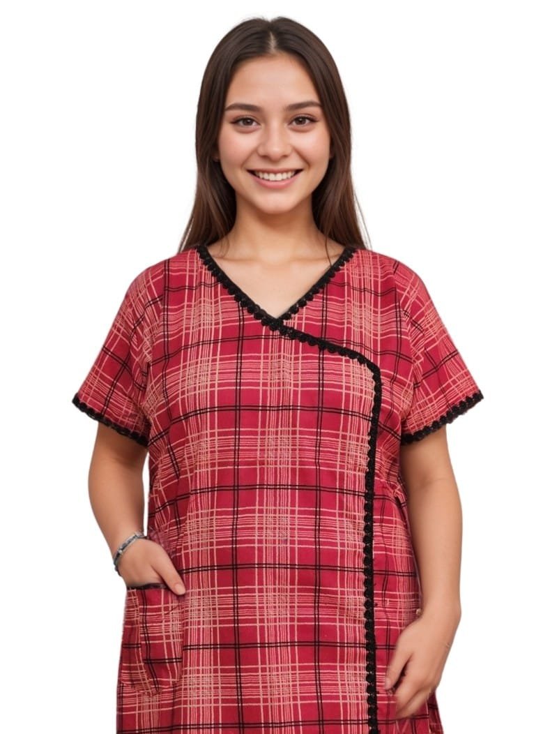 pavih red Pure Cotton A-Line Designer Nighty