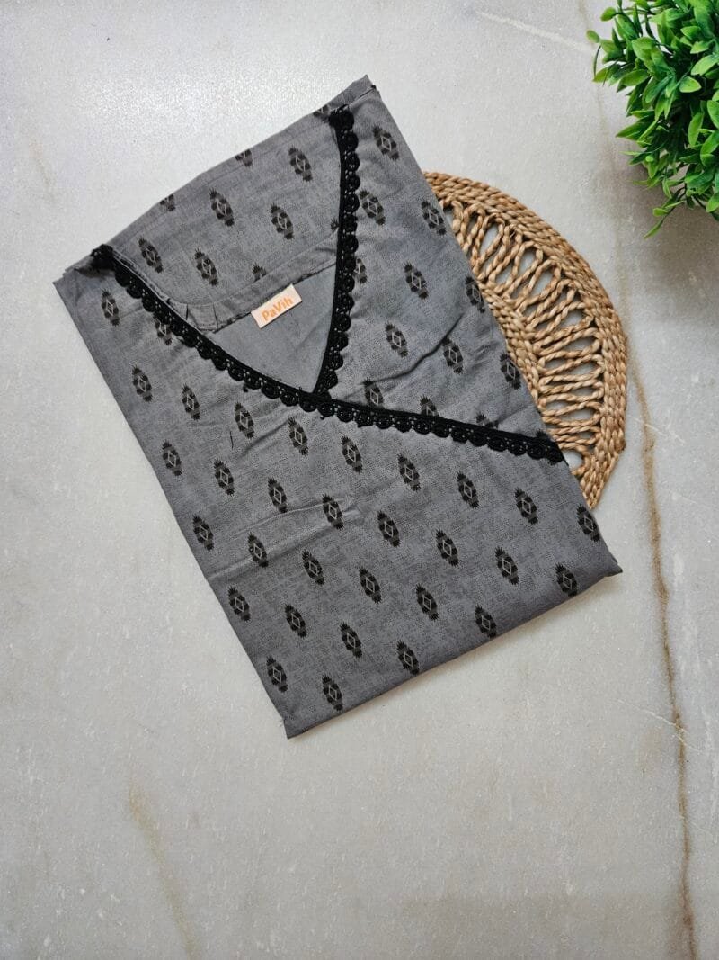 Pavih Grey Pure Cotton A-Line Designer Nighty