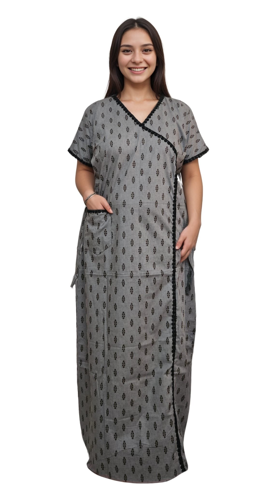 N165 2 Grey Pure Cotton A-Line Designer Nighty