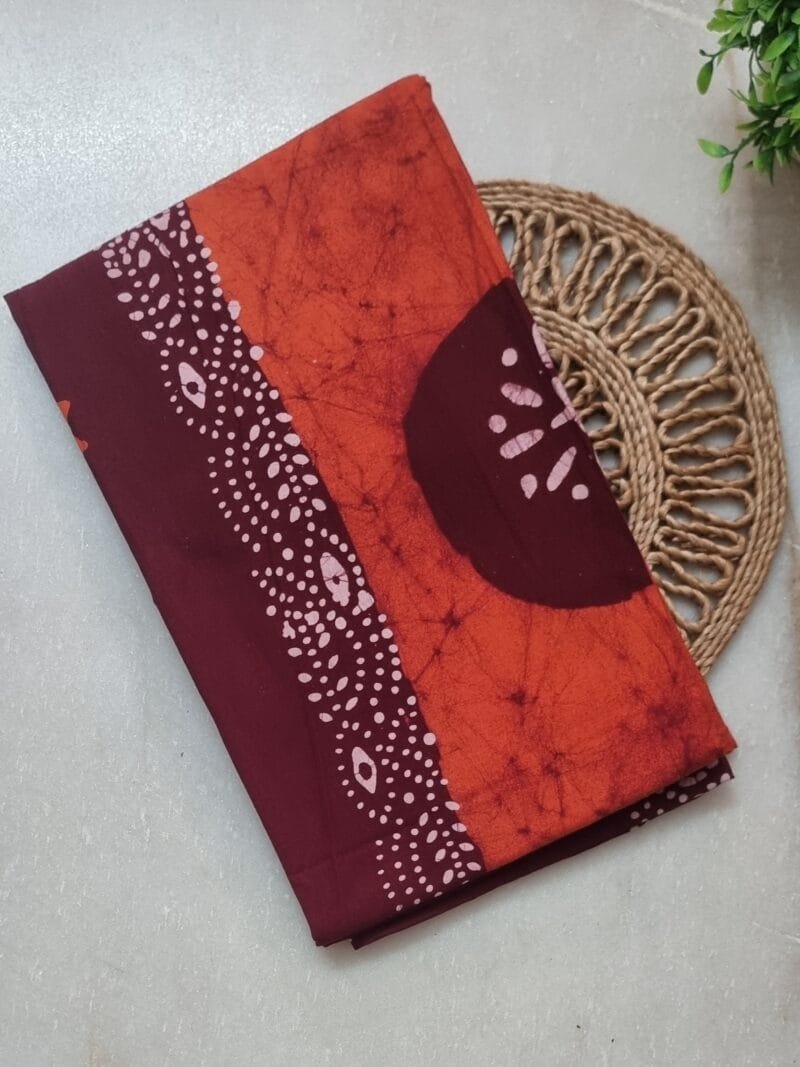 Orange Real Batik Round Neck Straight Cut Pure Cotton Nighty gol gola