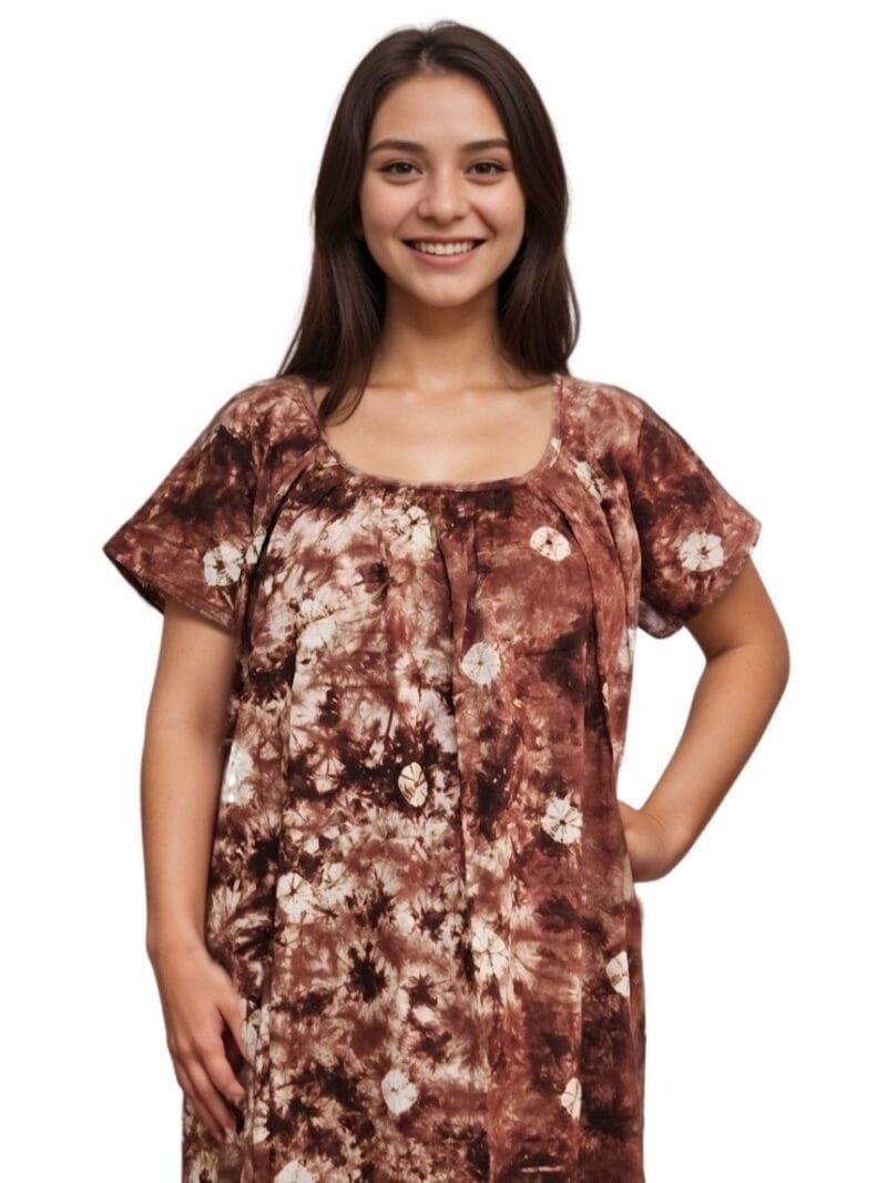 Brown Bandhni Round Neck Pure Cotton Nighty