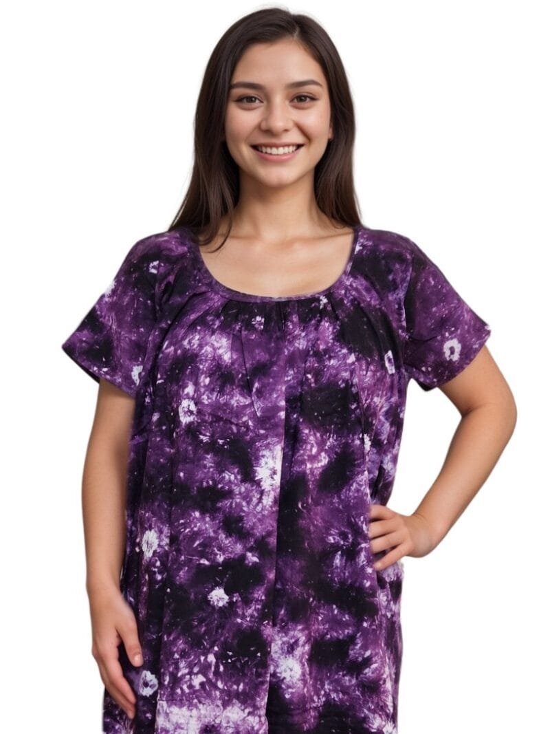 Violet Bandhni Round Neck Pure Cotton Nighty