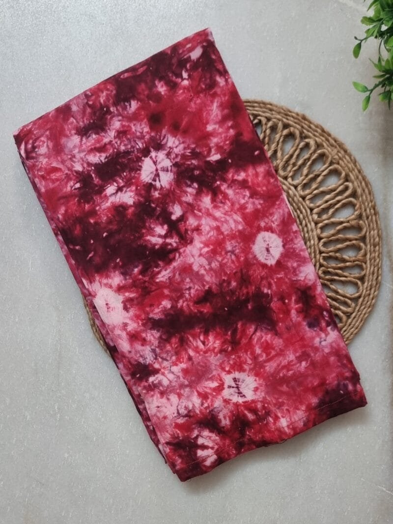 Red Bandhni Round Neck Pure Cotton Straight Cut Nighty