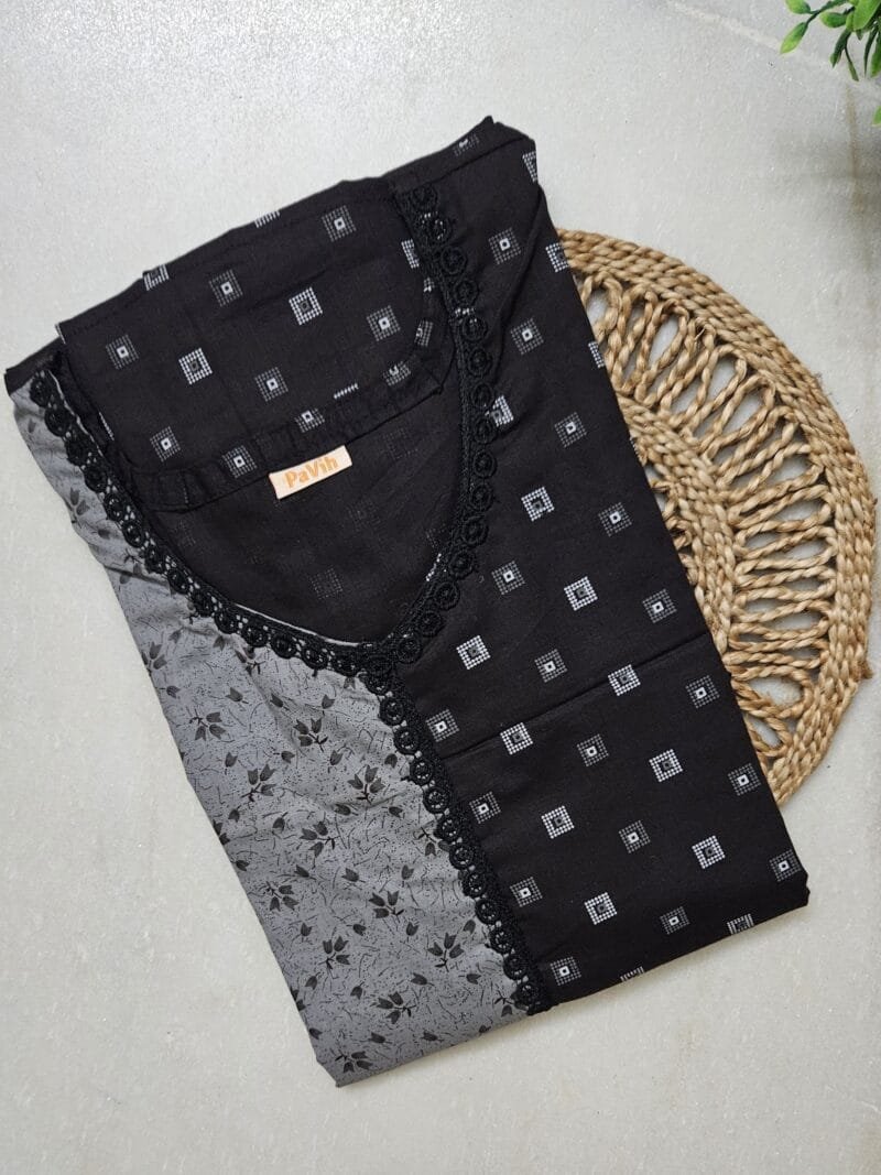 Pavih Grey Black Pure Cotton A-Line Designer Nighty