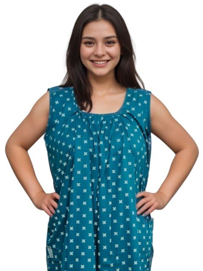 Pavih Green Round Neck Printed Straight Cut Nighty