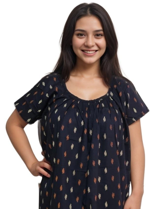 Pavih Black Round Neck Printed Straight Cut Nighty