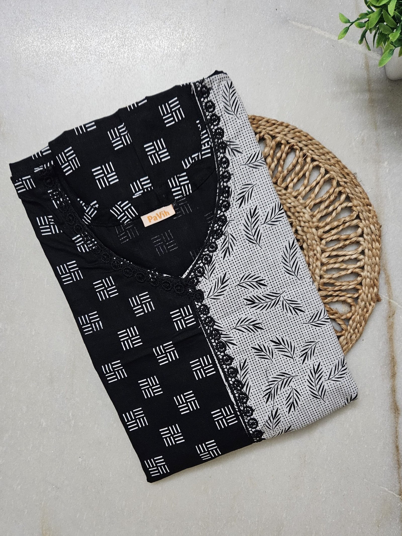 N183 1 scaled Pavih Black White Pure Cotton A-Line Designer Nighty