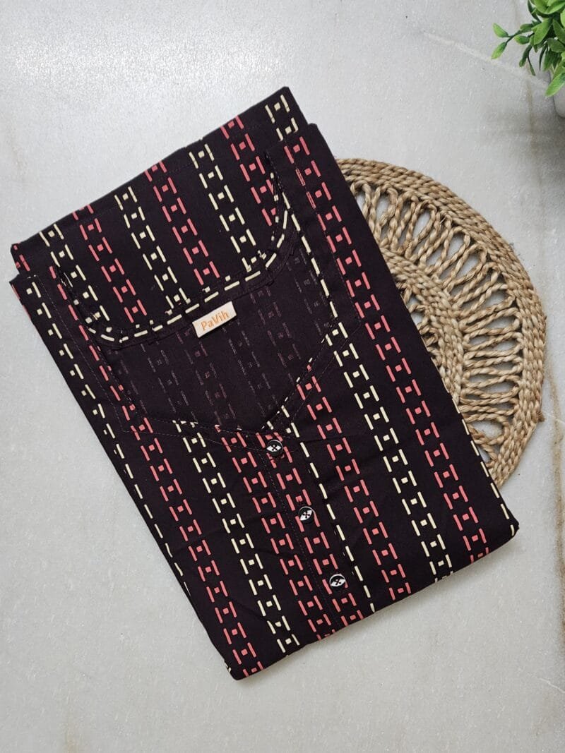 PaVih Maroon Printed Pure Cotton A-Line Nighty with Pocket