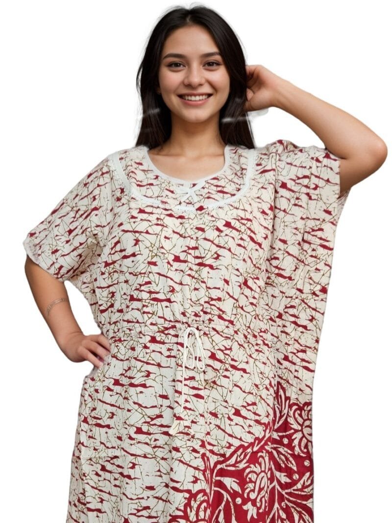 pavih Red Cream Pure Cotton Kaftan