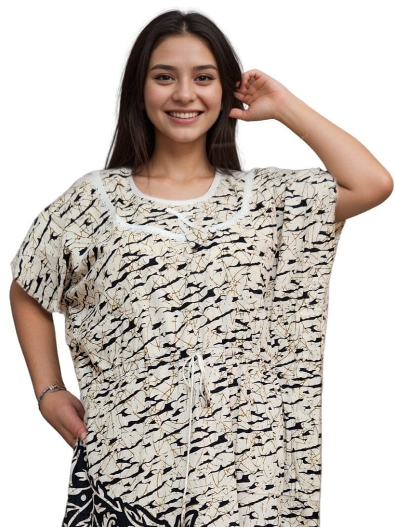 pavih Black Cream Pure Cotton Kaftan
