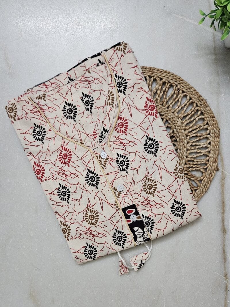 pavih Red Black Cream Pure Cotton Kaftan