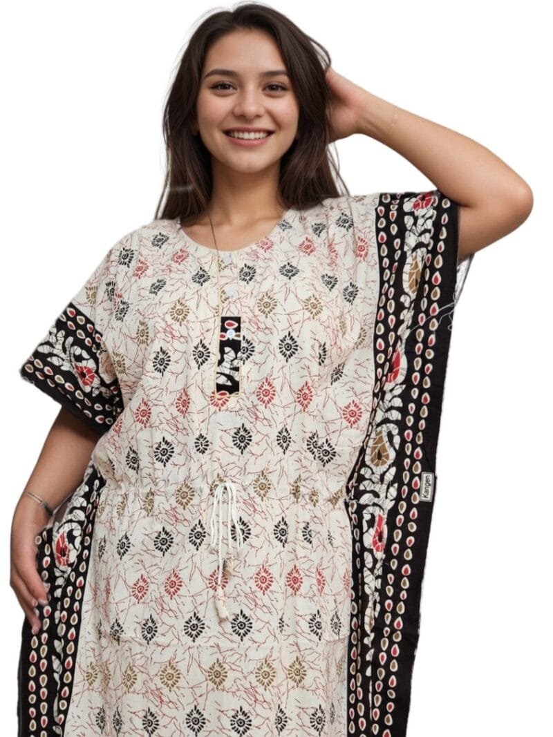 pavih Red Black Cream Pure Cotton Kaftan