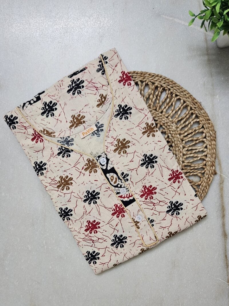 pavih Red Black Cream Pure Cotton Kaftan