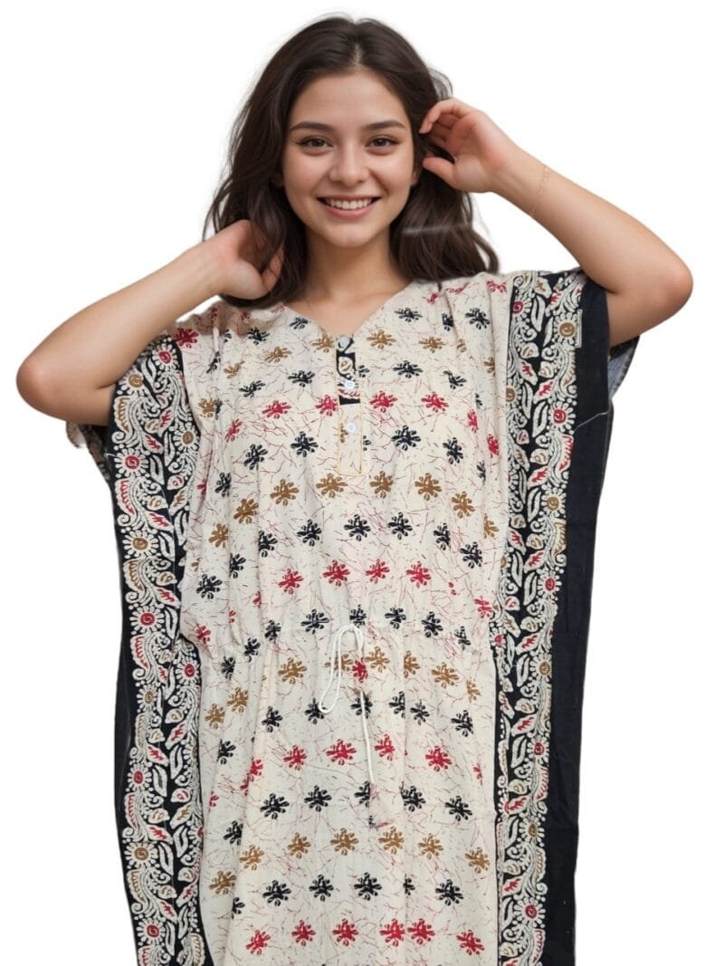 pavih Red Black Cream Pure Cotton Kaftan