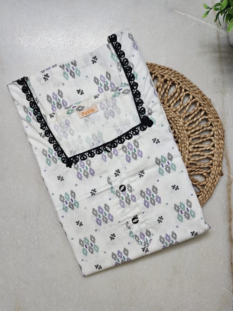 pavih White Printed Pure Cotton A-Line Night