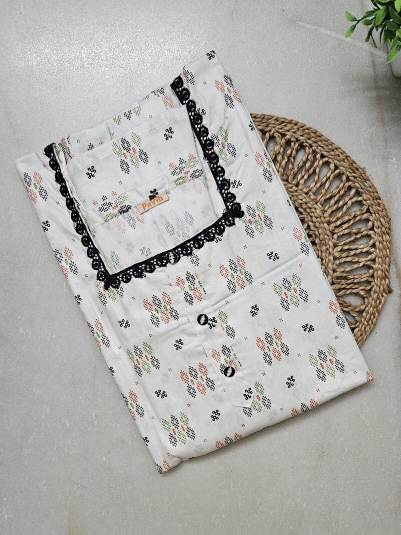 pavih White Printed Pure Cotton A-Line Night