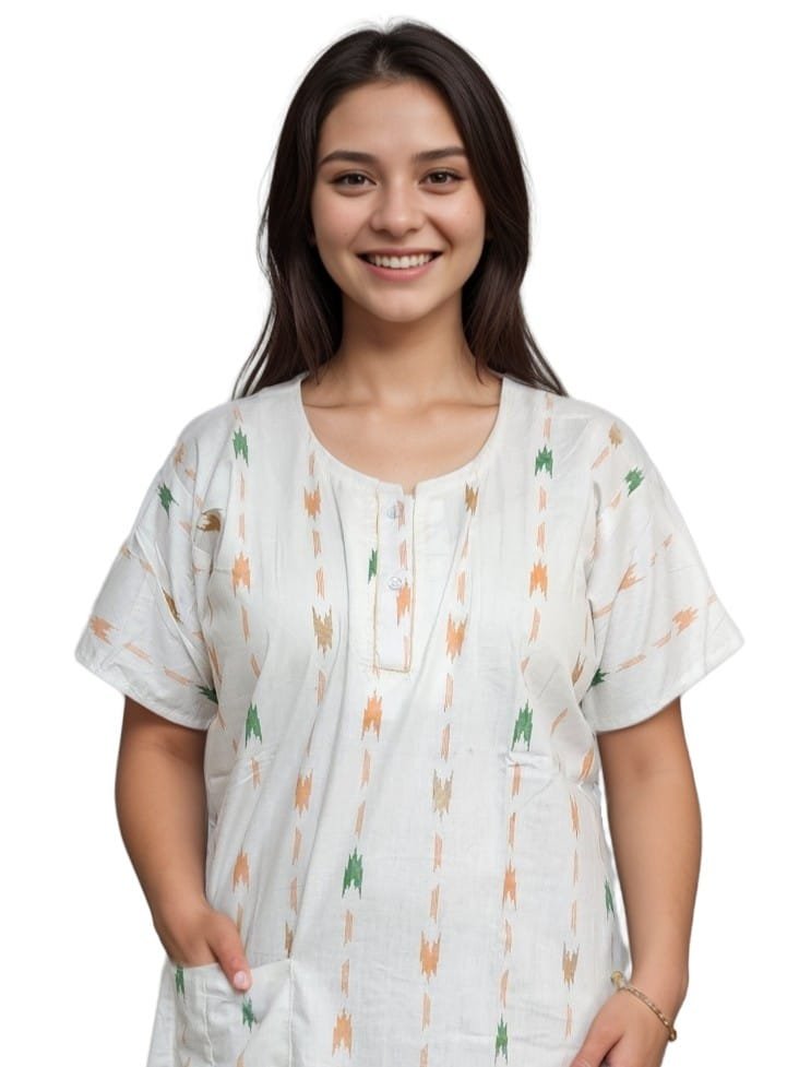 pavih White Printed Pure Cotton A-Line Nighty