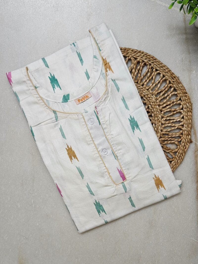 pavih White Printed Pure Cotton A-Line Nighty