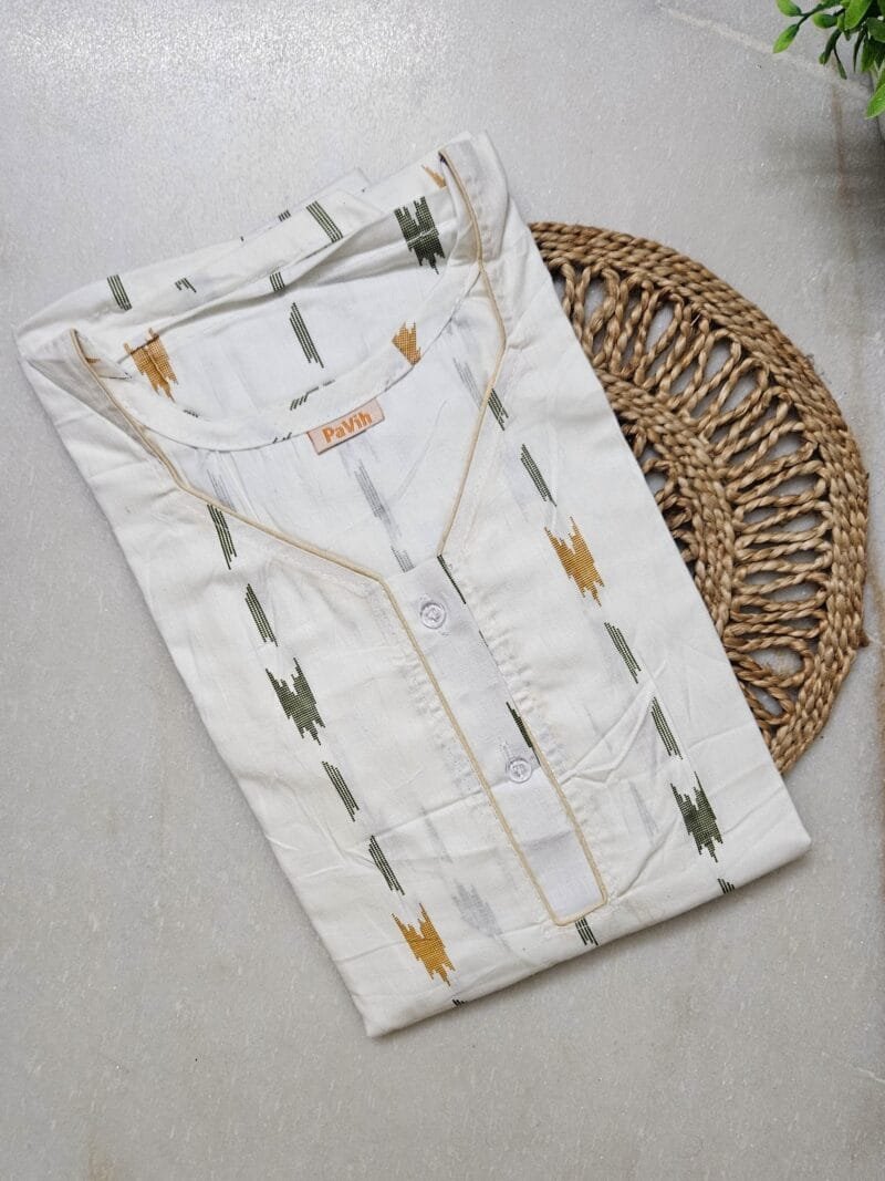 pavih White Printed Pure Cotton A-Line Nighty
