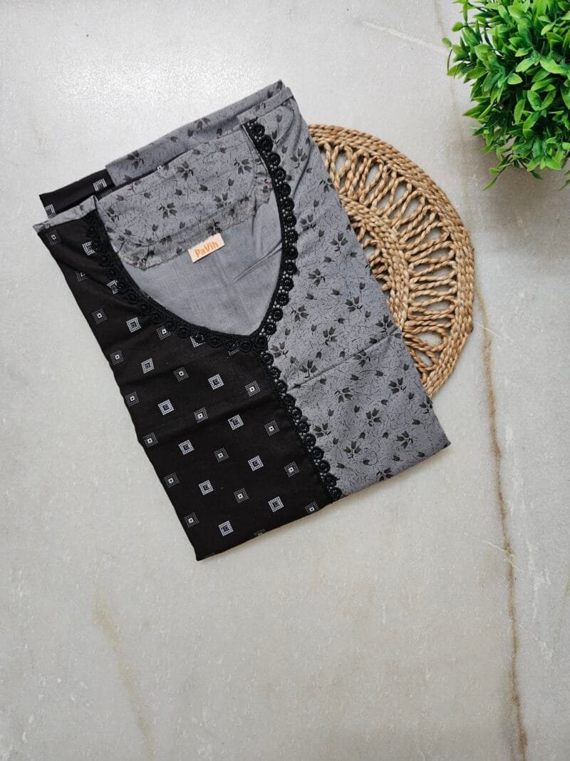 Pavih Black Grey Pure Cotton A-Line Designer Nighty