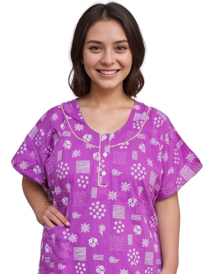 Pavih Pink Pure Cotton Nighty with Pocket