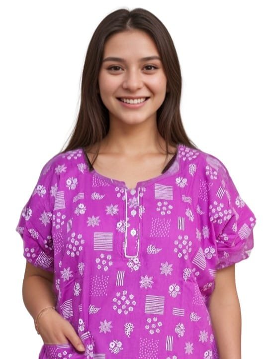 Pavih Pink Pure Cotton Nighty with Pocket