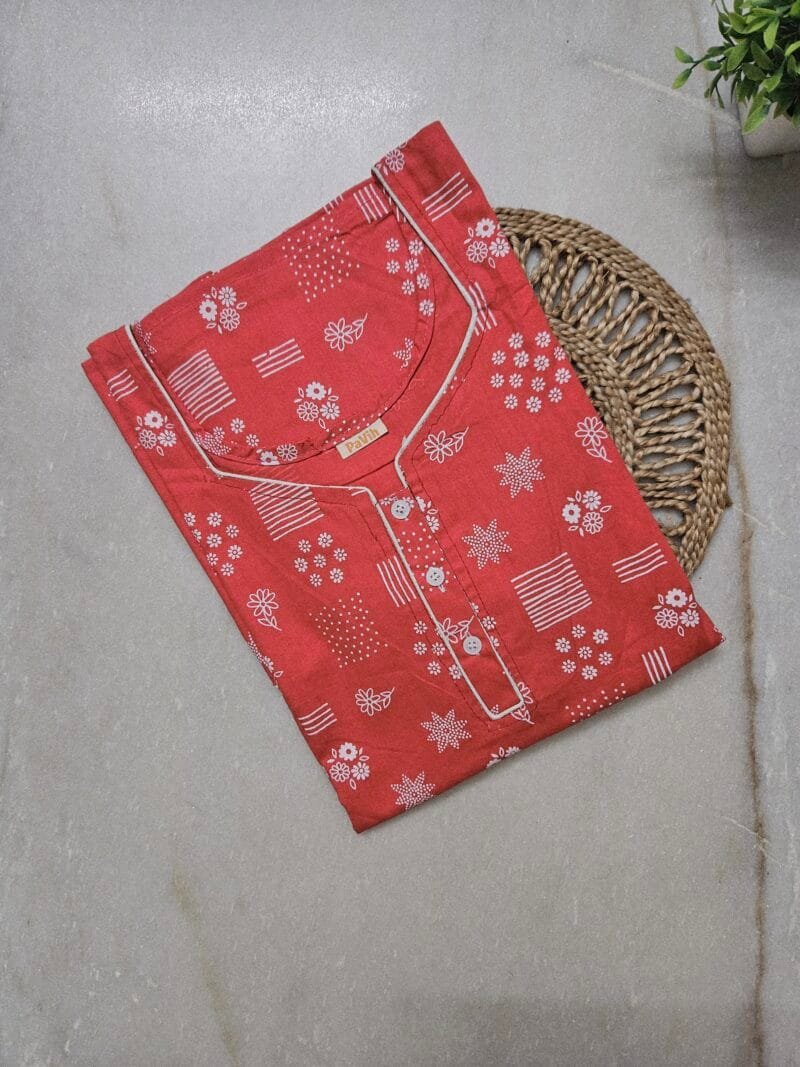 Pavih Crimson A-Line Pure Cotton Nighty with Pocket