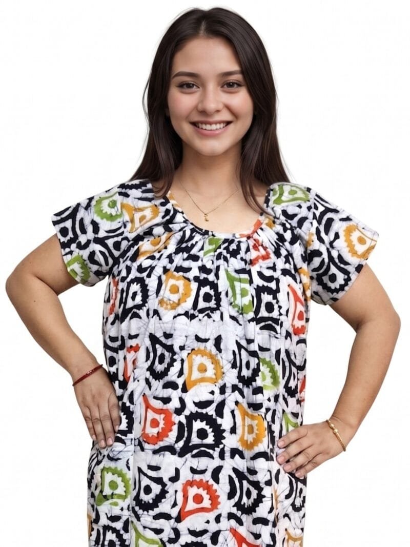 Meenakari Batik Round Neck Pure Cotton Nighty Relaxed Fit 4XL Bust 48 inch