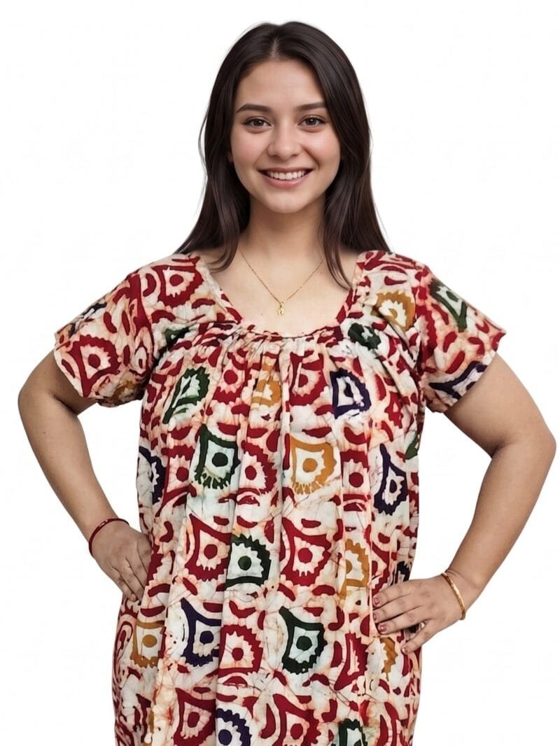 Minakari Batik Round Neck Pure Cotton Nighty Relaxed Fit 4XL Bust 48 inch