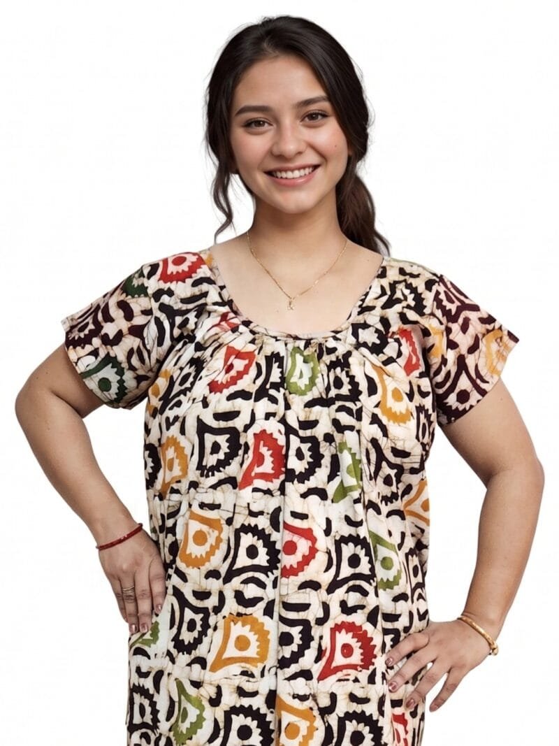 Minakari Batik Round Neck Pure Cotton Nighty Relaxed Fit 4XL Bust 48 inch