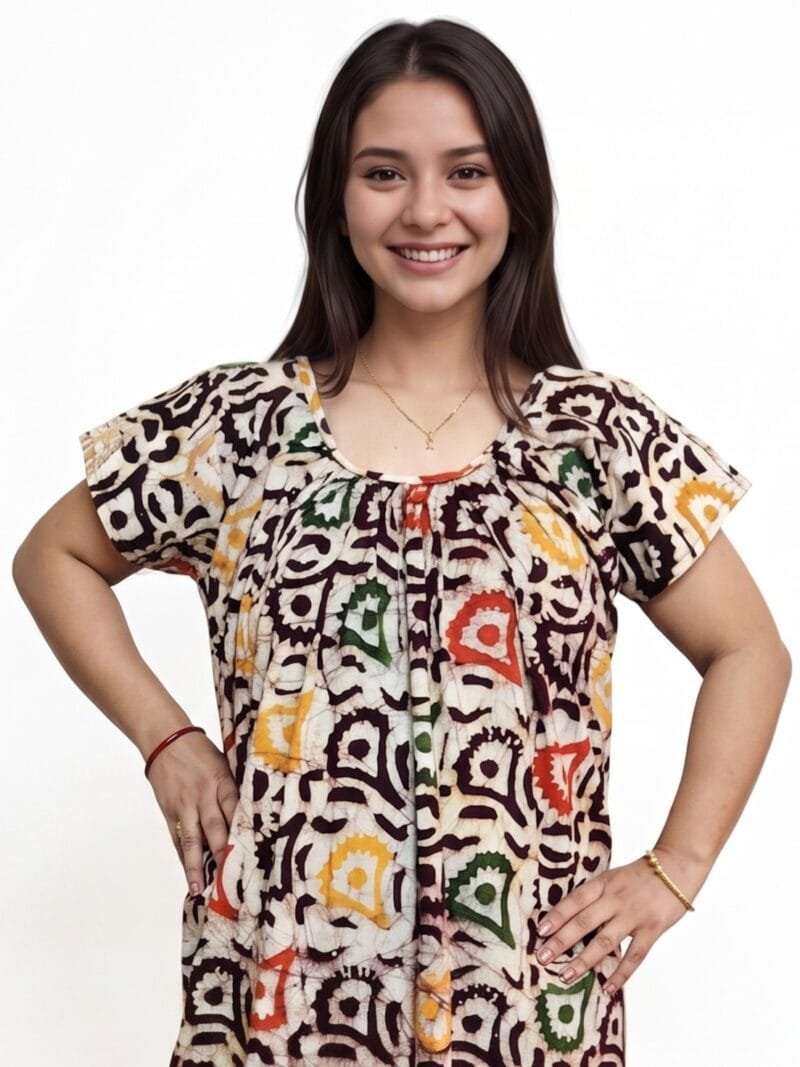 Minakari Batik Round Neck Pure Cotton Nighty Relaxed Fit 4XL Bust 48 inch