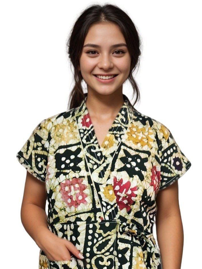 Bottle Green Pure Cotton Minakari Housecoat