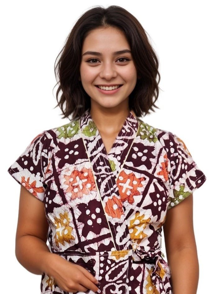 Brown Pure Cotton Minakari Housecoat