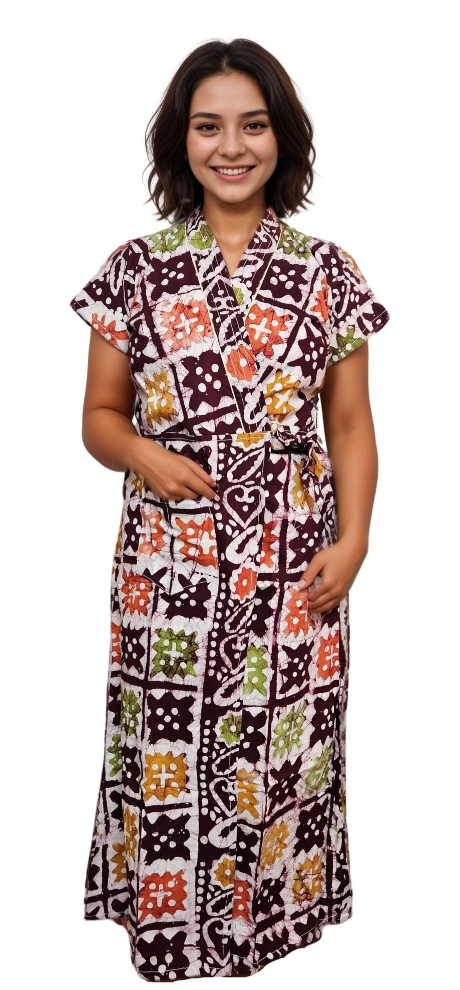 H04 3 Brown Pure Cotton Minakari Housecoat
