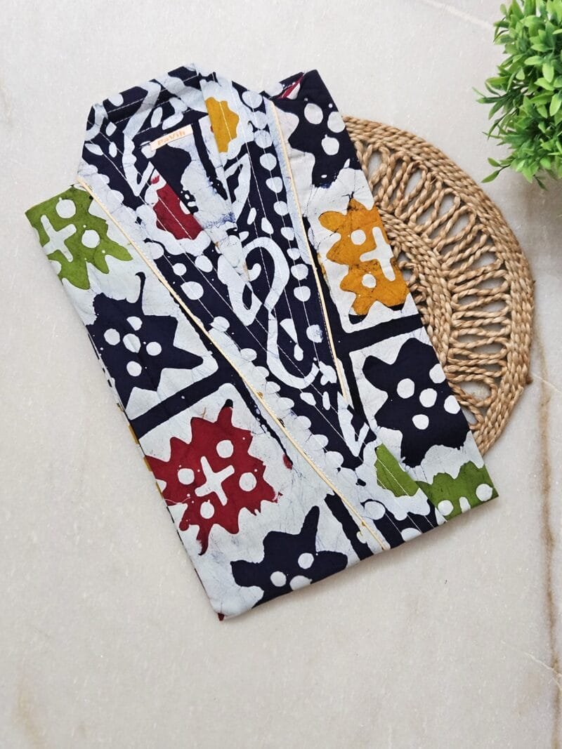 Dark Blue & White Multicoloured Pure Cotton Minakari Housecoat H07 (1) Dark Blue & White Multicoloured Pure Cotton Minakari Housecoat